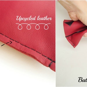 Cartera pequeña de cuero, neceser de cuero, neceser rojo, neceser, funda geométrica para teléfono, bolsa de viaje de cuero, regalo para mujer, cartera roja imagen 5