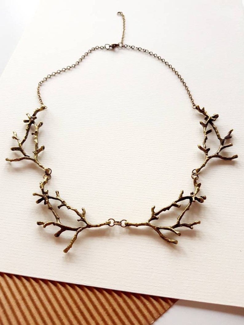 Bronze Branch Necklace, Forest Nature Jewelry, Woodland Rustic Choker, Boho Tree Collar for Nature Lover, Bold Enchanted Earthy Accessory image 4