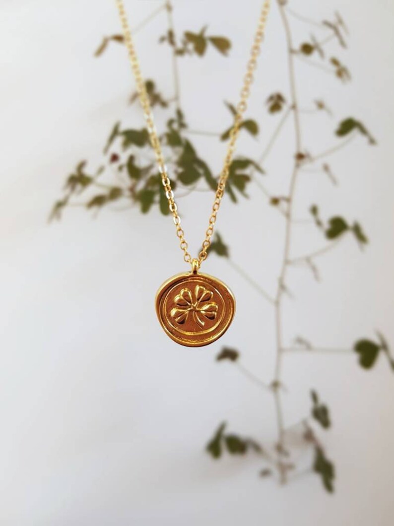 Four Leaf Clover Necklace With Luck Charm, 24K Gold Plated Coin Pendant ...