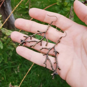 Bronze Branch Earrings, Forest Twig Dangles, Woodland Metal Tree Charms, Forest Lover Gift, Rustic Nature Jewelry, Enchanted Antlers Pendant image 7