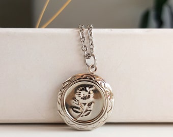 Collier médaillon en argent, bijoux de style victorien, petit médaillon photo, pendentif rond ami, superposition de collier souvenir, cadeau souvenir de famille