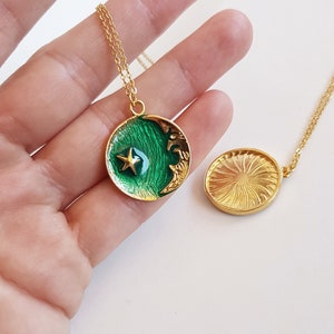 Star Moon Coin Necklace, Crescent Moon Pendant, Symbolic Celestial Jewelry, Large Sunburst Charm, Galaxy Layering Necklace, Astrology Gift image 5