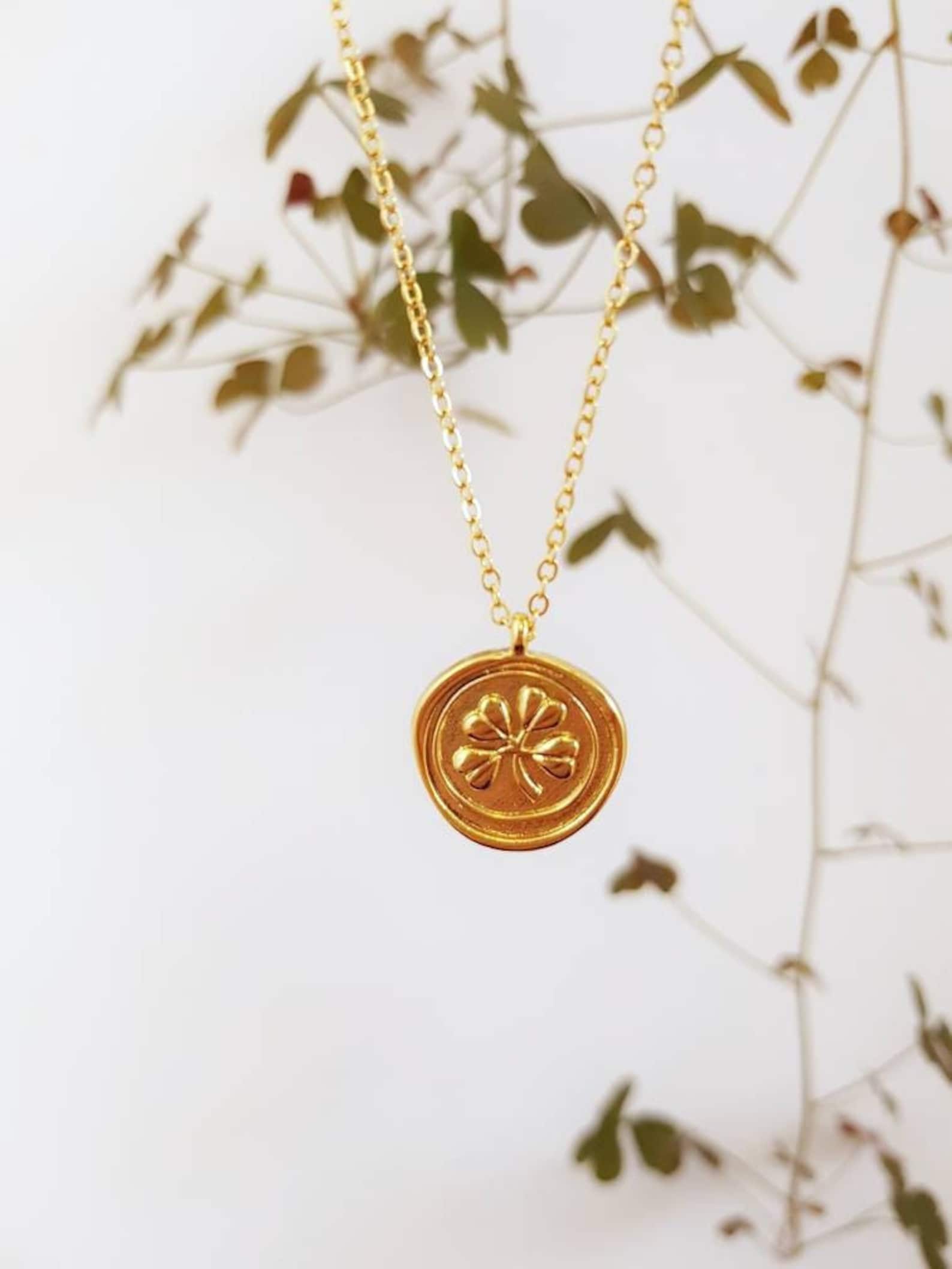 Four Leaf Clover Necklace With Luck Charm, 24K Gold Plated Coin Pendant ...
