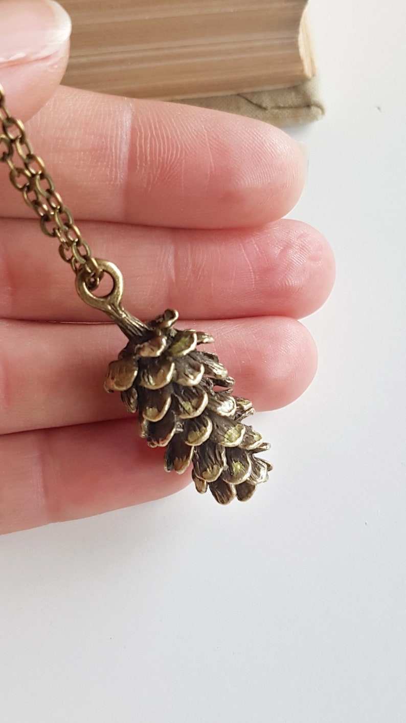 Bronze Pinecone Pendant, Long Chain Necklace, Everyday Bohemian Jewelry, Antique Bronze Woodland Layering Necklace, Rustic Forest Jewelry image 7