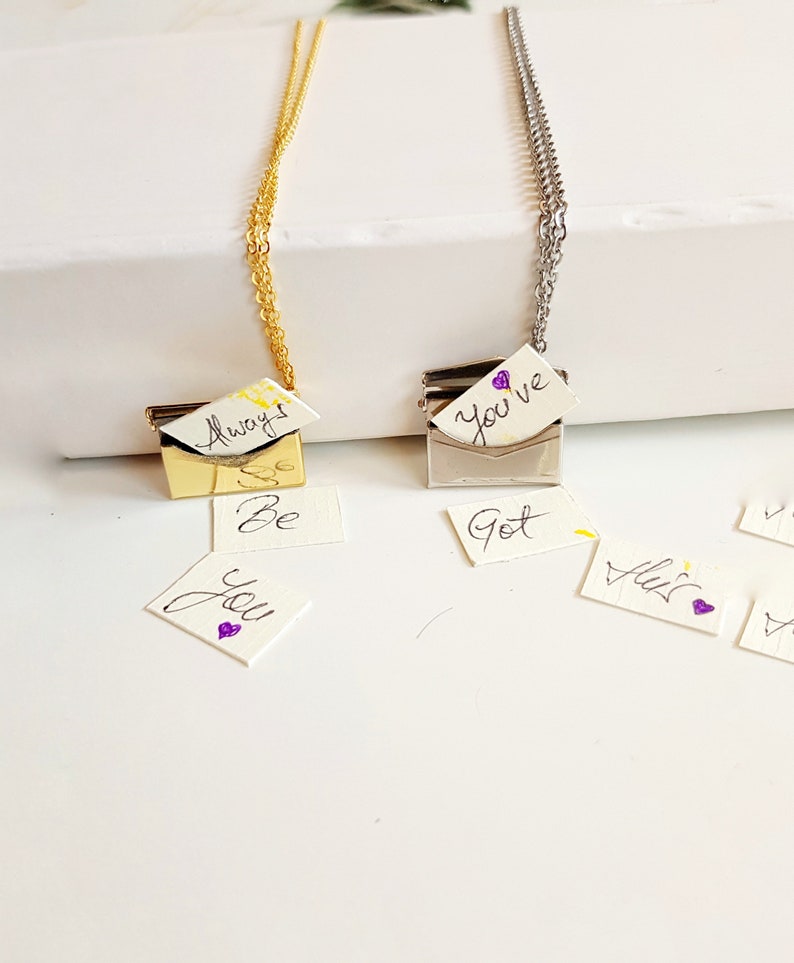 Envelope Locket Necklace, Personalized Message Medallion, Hidden Love Letter Message Pendant, Gold or Silver Motivational Quote Locket Gift image 2