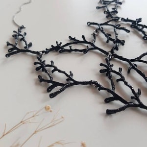 Statement Twig Necklace, Black Branch Cascading Necklace, Big Metal Bib, Oversized Nature Jewelry, Woodland Forest Jewels, Nature Lover Gift image 8