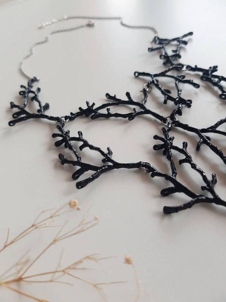 Statement Twig Necklace, Black Branch Cascading Necklace, Big Metal Bib, Oversized Nature Jewelry, Woodland Forest Jewels, Nature Lover Gift image 8