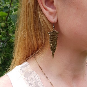 Long Fern Leaf Earrings, Forest Nature Lover, Bronze Botanical Leaves, Rustic Leaf Dangles, Woodland Boho Jewelry, Nature Cottagecore Jewels image 9