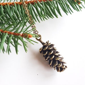 Bronze Pinecone Pendant, Long Chain Necklace, Everyday Bohemian Jewelry, Antique Bronze Woodland Layering Necklace, Rustic Forest Jewelry image 3