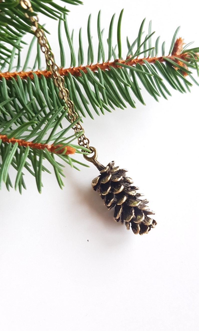Bronze Pinecone Pendant, Long Chain Necklace, Everyday Bohemian Jewelry, Antique Bronze Woodland Layering Necklace, Rustic Forest Jewelry image 3