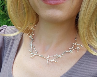 Silver Branch Choker Necklace, Twig Bib Collar, Nature Lover Gift, Woodland Forest Jewelry, Metal Tree Accessory, Bold Fairy Elven Jewelry