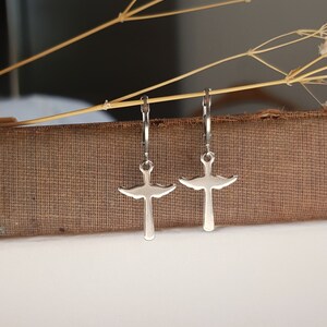 Angel Wings Cross Earrings, Stainless Steel Cross Dangles, Waterproof Non-tarnish Jewels, Hypoallergenic Christian Cross Leverback Hoops image 3