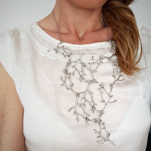 Statement Twig Necklace, Silver Branch Collar, Cascading Nature Jewelry, Woodland Forest Wedding, Long Metal Bib, Bold Tree Unisex Necklace image 6