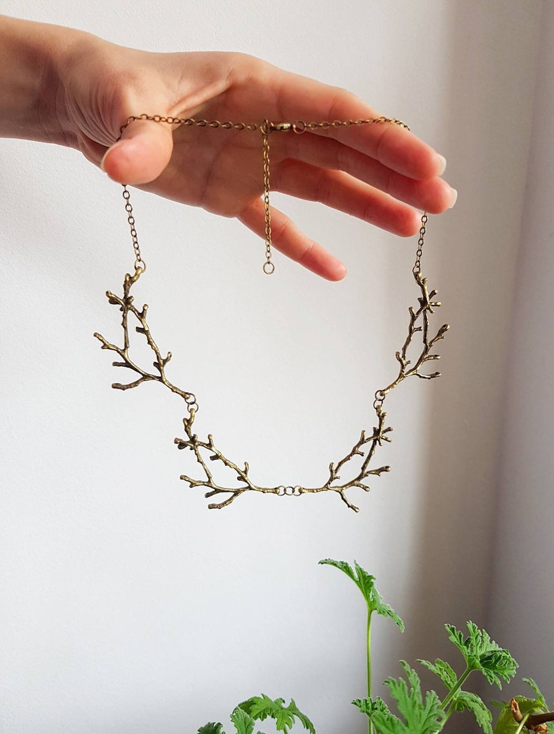 Bronze Branch Necklace, Forest Nature Jewelry, Woodland Rustic Choker, Boho Tree Collar for Nature Lover, Bold Enchanted Earthy Accessory image 6