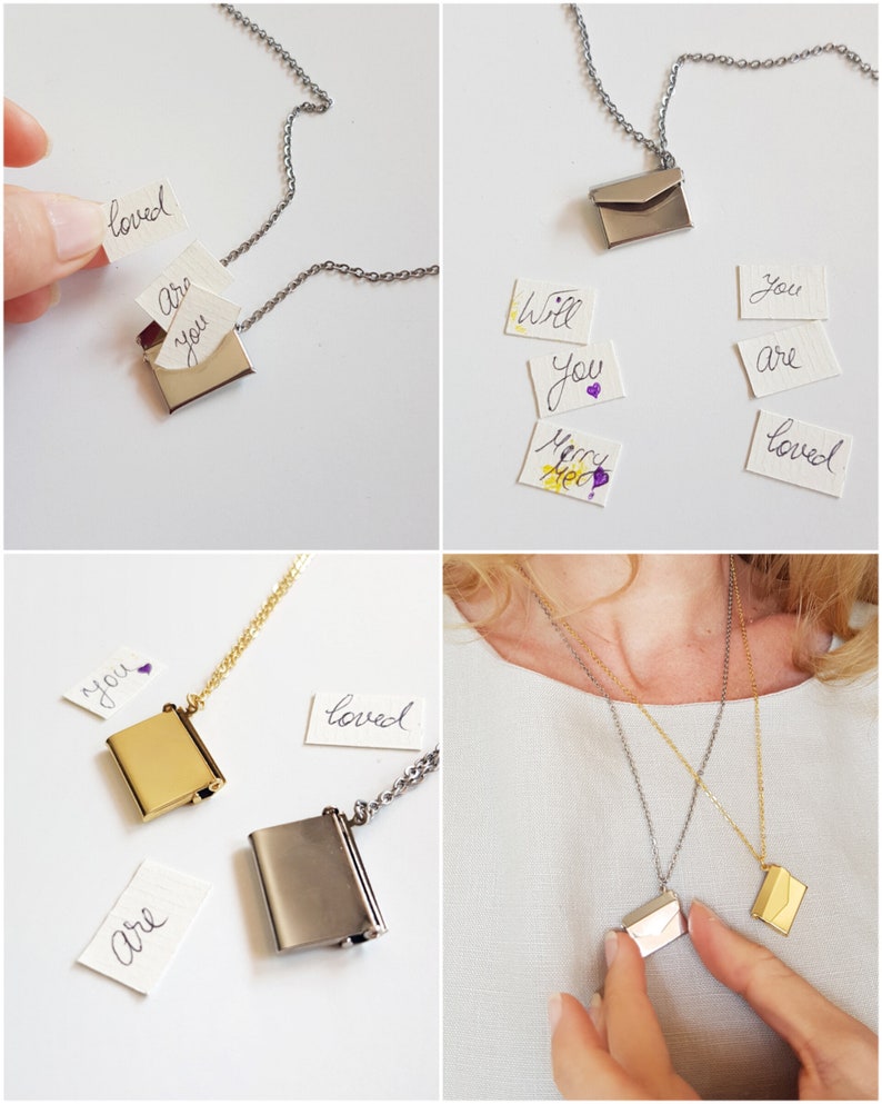 Envelope Locket Necklace, Personalized Message Medallion, Hidden Love Letter Message Pendant, Gold or Silver Motivational Quote Locket Gift image 6