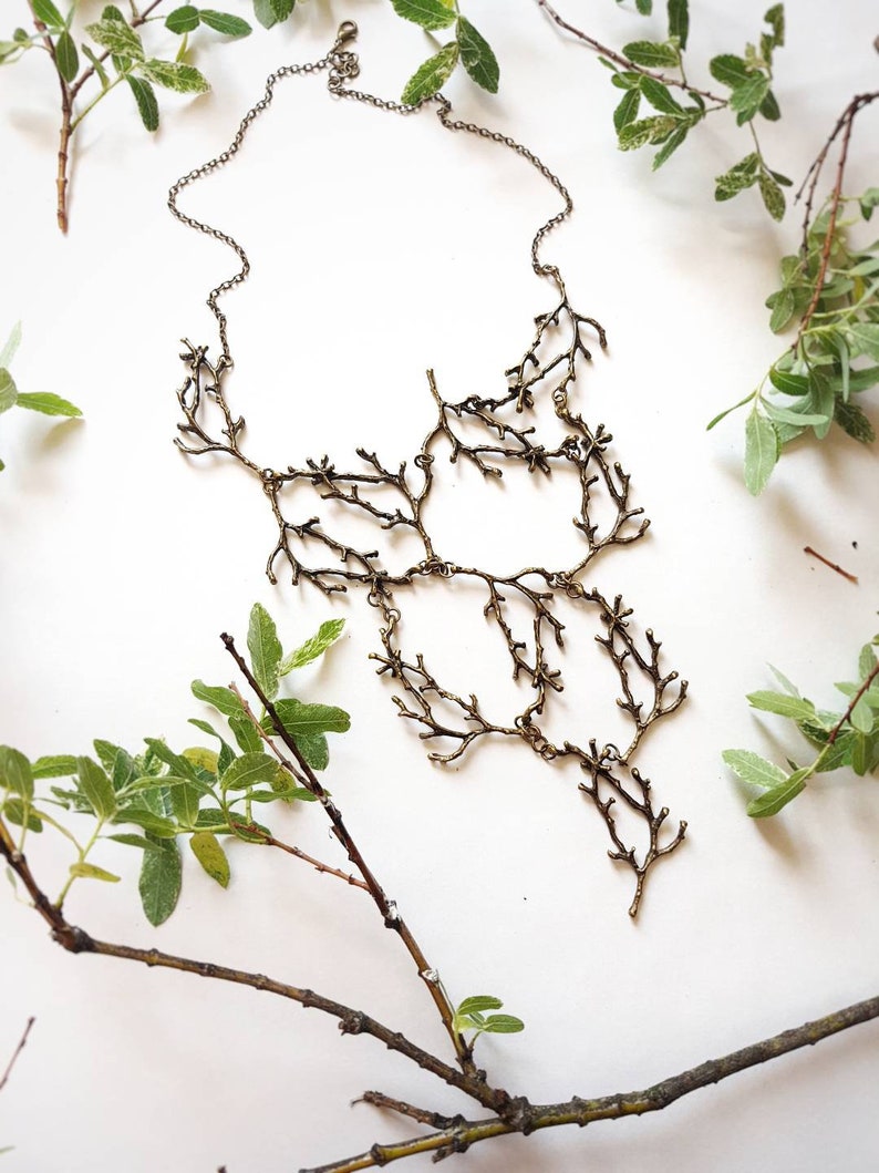 Statement Twig Necklace, Oversized Cascading Bib, Bronze Branch Necklace, Forest Nature Jewelry, Woodland Rustic Wedding, Bold Tree Collar image 8