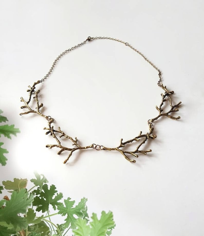 Bronze Branch Necklace, Forest Nature Jewelry, Woodland Rustic Choker, Boho Tree Collar for Nature Lover, Bold Enchanted Earthy Accessory image 2