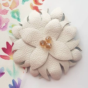 White Leather Flower Brooch, Statement Floral Pin, Bold Nature Jewelry, Oversized Leather Accessory, Nature Lover Gift, Eco Friendly Brooch image 4