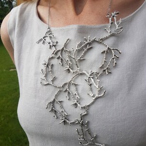 Statement Twig Necklace, Silver Branch Collar, Cascading Nature Jewelry, Woodland Forest Wedding, Long Metal Bib, Bold Tree Unisex Necklace image 9