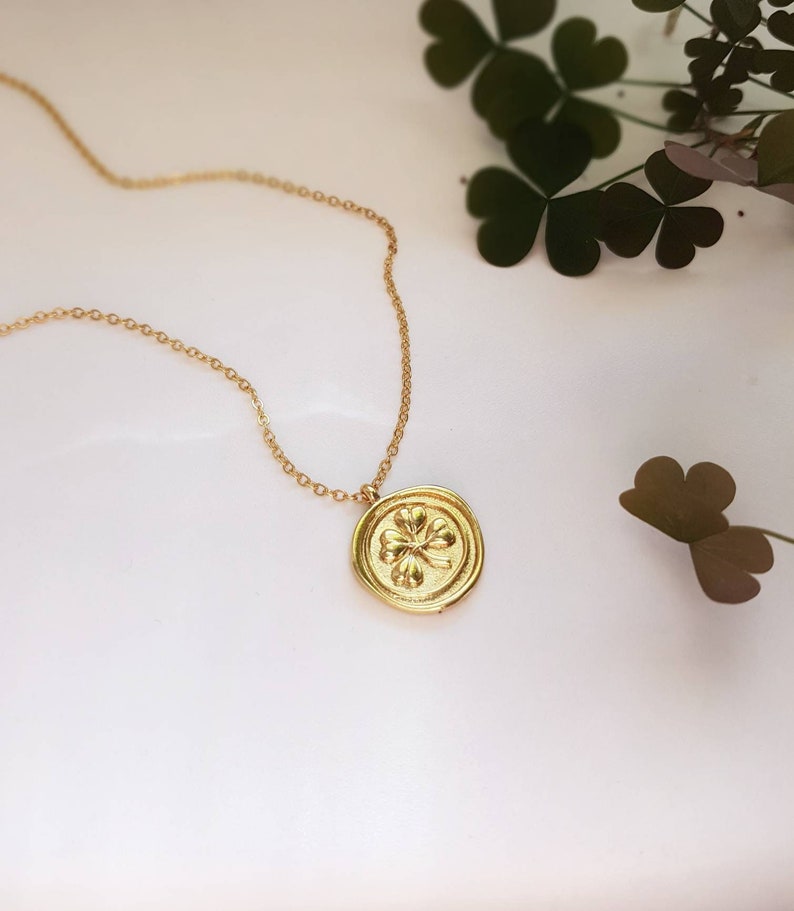 Four Leaf Clover Necklace With Luck Charm, 24K Gold Plated Coin Pendant ...