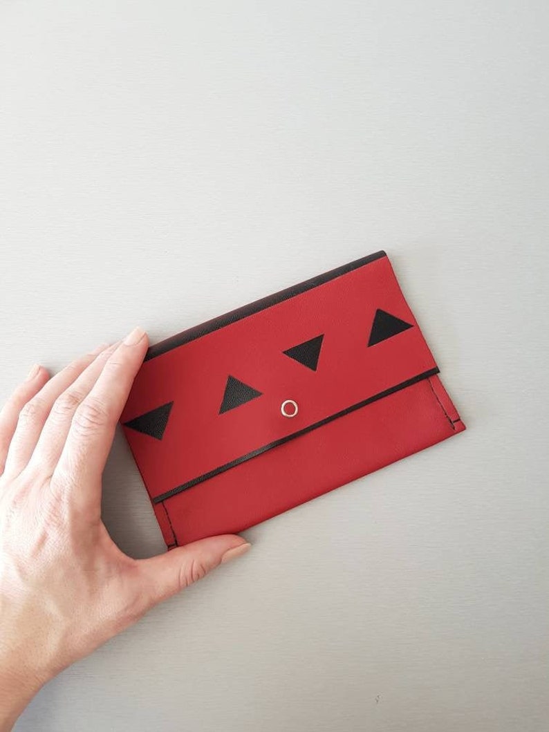 Cartera pequeña de cuero, neceser de cuero, neceser rojo, neceser, funda geométrica para teléfono, bolsa de viaje de cuero, regalo para mujer, cartera roja imagen 1