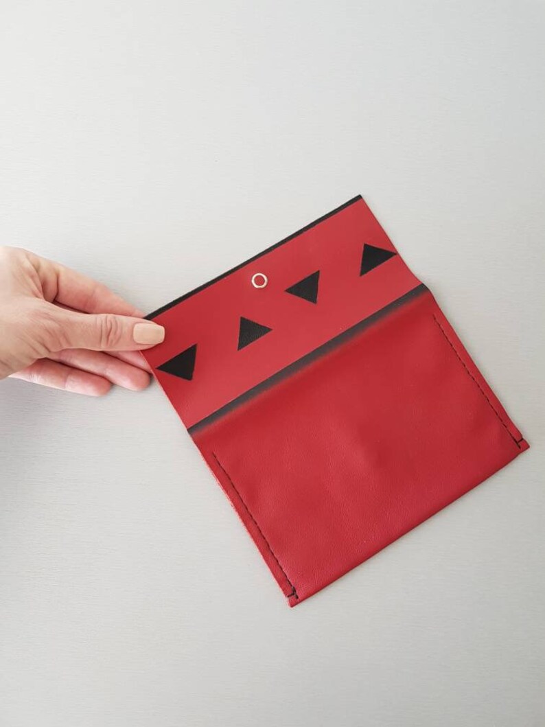 Cartera pequeña de cuero, neceser de cuero, neceser rojo, neceser, funda geométrica para teléfono, bolsa de viaje de cuero, regalo para mujer, cartera roja imagen 2