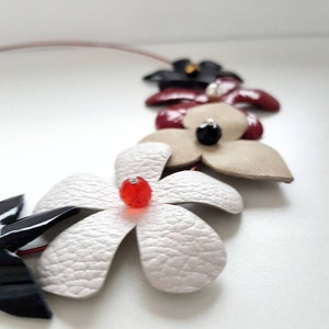 Leather Floral Necklace, Short Bib Necklace, Bohemian Flower Choker, Wire Wrapped Leather Flower Appliques, Unique Romantic Nature Jewelry image 5