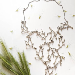 Statement Twig Necklace, Silver Branch Collar, Cascading Nature Jewelry, Woodland Forest Wedding, Long Metal Bib, Bold Tree Unisex Necklace image 5