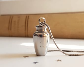 Collar de urna mini de plata, colgante de medallón para cenizas, frasco rellenable de acero inoxidable, vial de cremación sellado, urna conmemorativa con tapa de rosca