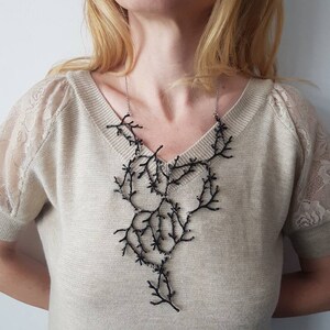 Statement Twig Necklace, Black Branch Cascading Necklace, Big Metal Bib, Oversized Nature Jewelry, Woodland Forest Jewels, Nature Lover Gift image 5