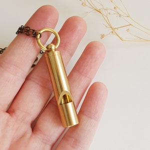 Brass Whistle Safety Necklace, Security Whistle Gift, Long Unisex Necklace, Help Emergency Brass Pendant, Layering Chain in Antique Bronze image 2