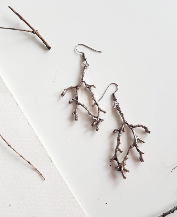 Dark Silver Twig Earrings, Magic Forest Branch Dangles, Woodland Metal Tree  Charms, Forest Nature Lover Gift, Bold Enchanted Witchy Jewelry - Etsy