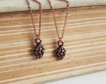 Small Pine-cone Choker Necklace, Dainty Copper Nature Lover Gift, Woodland Forest Jewelry, Tiny Small Pine Cone Charm Necklace on Thin Chain