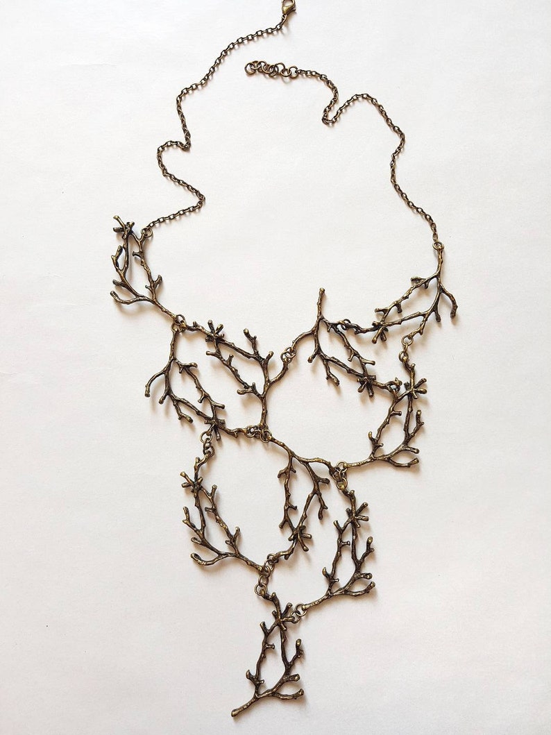 Statement Twig Necklace, Oversized Cascading Bib, Bronze Branch Necklace, Forest Nature Jewelry, Woodland Rustic Wedding, Bold Tree Collar image 4