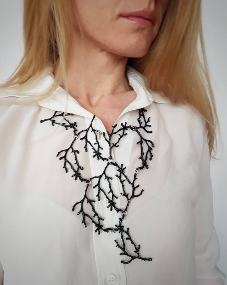 Statement Twig Necklace, Black Branch Cascading Necklace, Big Metal Bib, Oversized Nature Jewelry, Woodland Forest Jewels, Nature Lover Gift image 10