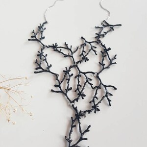 Statement Twig Necklace, Black Branch Cascading Necklace, Big Metal Bib, Oversized Nature Jewelry, Woodland Forest Jewels, Nature Lover Gift image 2