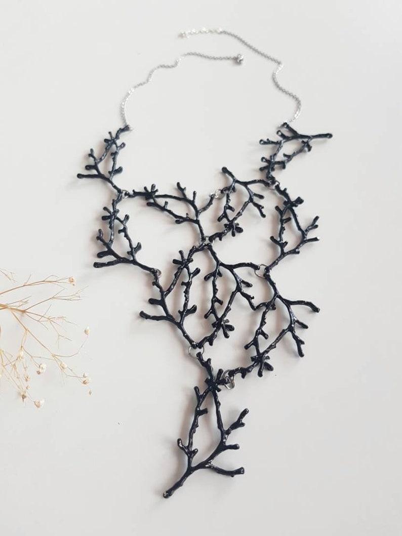 Statement Twig Necklace, Black Branch Cascading Necklace, Big Metal Bib, Oversized Nature Jewelry, Woodland Forest Jewels, Nature Lover Gift image 2