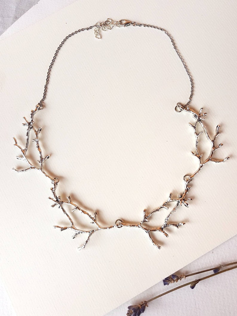 Silver Branch Necklace, Twig Bib Collar, Nature Inspired Gift, Woodland Forest Jewelry, Metal Tree Accessory, Bold Forest Elf Fairy Choker image 3