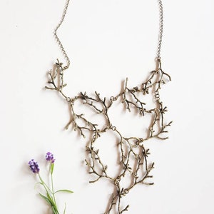 Statement Twig Necklace, Oversized Cascading Bib, Bronze Branch Necklace, Forest Nature Jewelry, Woodland Rustic Wedding, Bold Tree Collar image 2