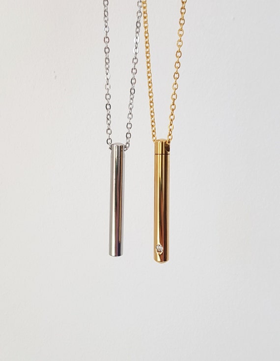 Minimalist Empty Bottle Vial Necklace Cremation Urn Locket Pendant Stainless Cylinder Tube Jar for Ashes Modern Sealed Time Capsule Vial Etsy