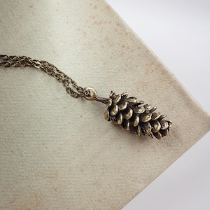 Bronze Pinecone Pendant, Long Chain Necklace, Everyday Bohemian Jewelry, Antique Bronze Woodland Layering Necklace, Rustic Forest Jewelry image 6