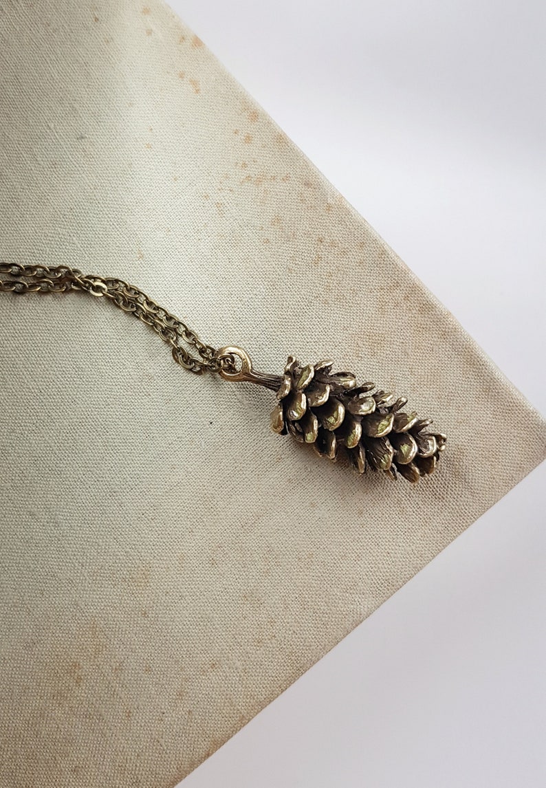 Bronze Pinecone Pendant, Long Chain Necklace, Everyday Bohemian Jewelry, Antique Bronze Woodland Layering Necklace, Rustic Forest Jewelry image 6