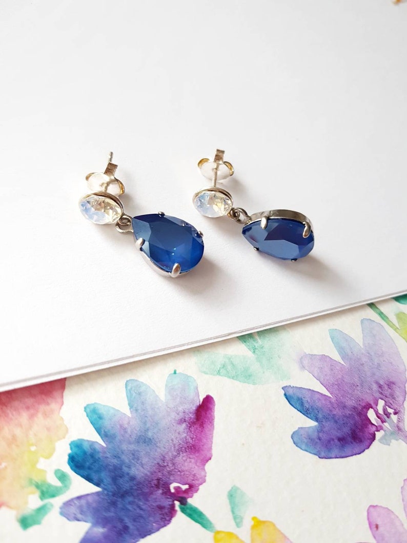 Sapphire Blue Crystal Earrings Elegant Evening Dangles Etsy