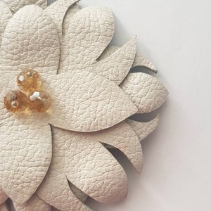 White Leather Flower Brooch, Statement Floral Pin, Bold Nature Jewelry, Oversized Leather Accessory, Nature Lover Gift, Eco Friendly Brooch image 8