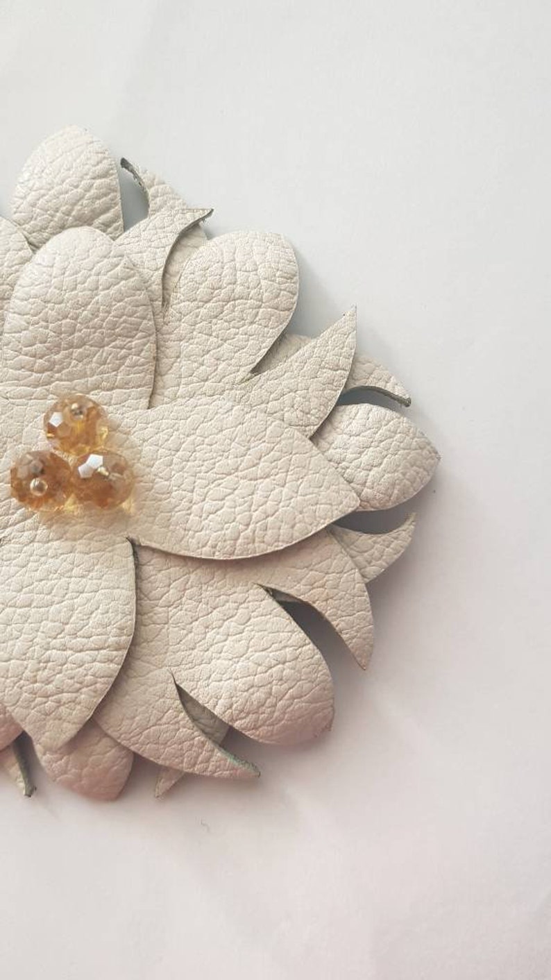 White Leather Flower Brooch, Statement Floral Pin, Bold Nature Jewelry, Oversized Leather Accessory, Nature Lover Gift, Eco Friendly Brooch image 8