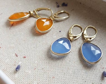 Bold Artsy Earrings with Colorful Glass Cabochon, Modern Teardrop Jewelry, Candy Statement Dangles, Fun Summer Accesory in Sterling Silver