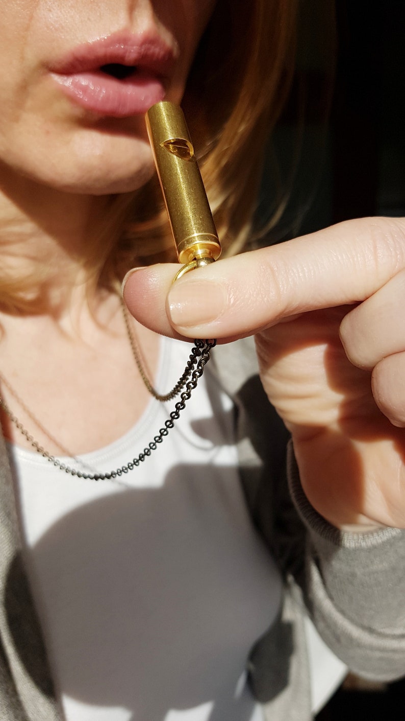 Brass Whistle Safety Necklace, Security Whistle Gift, Long Unisex Necklace, Help Emergency Brass Pendant, Layering Chain in Antique Bronze image 7