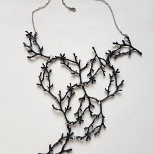 Statement Twig Necklace, Black Branch Cascading Necklace, Big Metal Bib, Oversized Nature Jewelry, Woodland Forest Jewels, Nature Lover Gift image 6