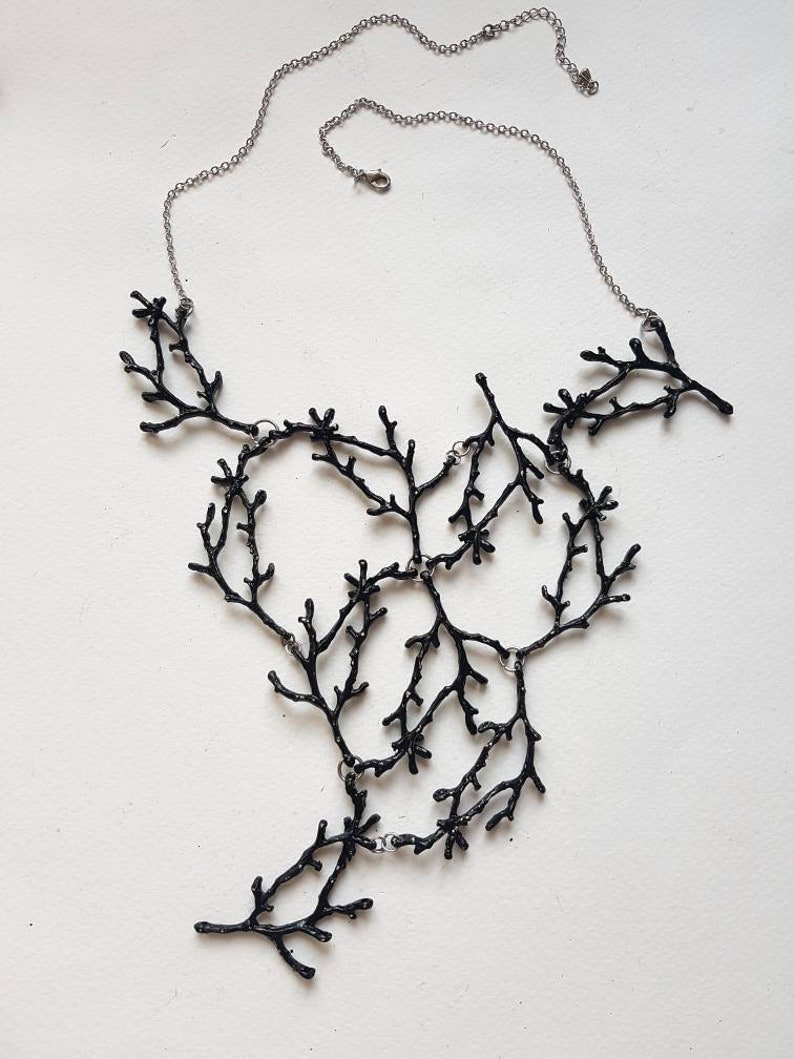 Statement Twig Necklace, Black Branch Cascading Necklace, Big Metal Bib, Oversized Nature Jewelry, Woodland Forest Jewels, Nature Lover Gift image 6