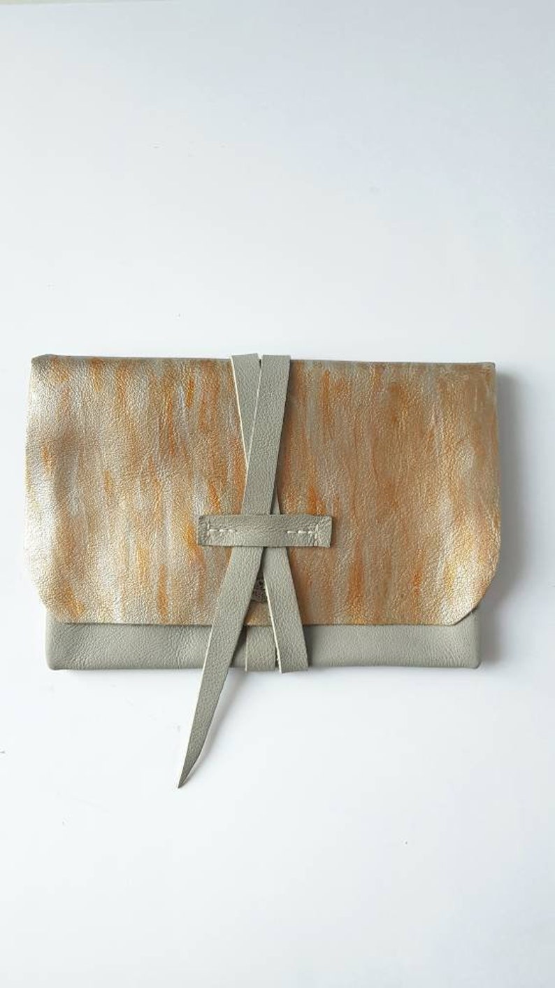 Soft Leather Wallet, Small Gray Cosmetic Bag, Key Holder, Beauty Case, Hand Stitched Makeup Bag, Travel Bag, Handpainted Leather Accessory image 10